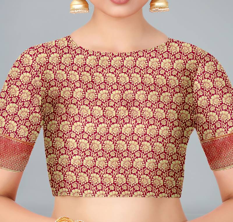 Maroon woven banarasi silk saree with blouse