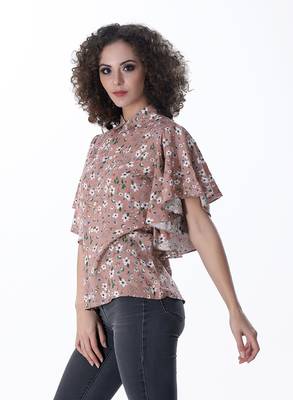 Beige printed cotton cotton-tops 4