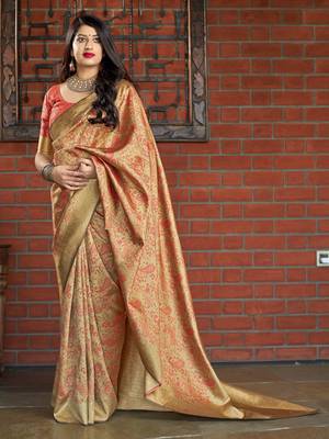 Beige woven banarasi silk saree with blouse 2