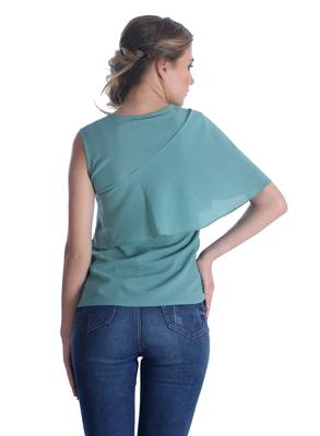Green plain georgette sleeveless-tops 2