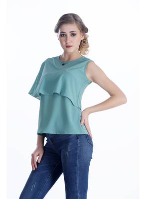 Green plain georgette sleeveless-tops 4