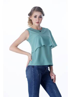 Green plain georgette sleeveless-tops 5