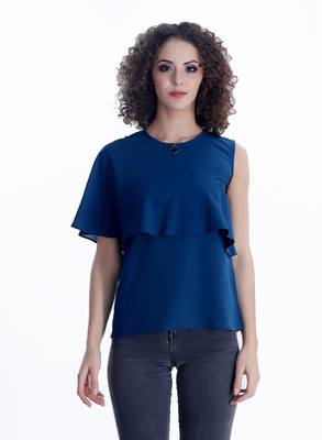 Blue plain georgette sleeveless-tops 1