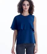 Blue plain georgette sleeveless-tops