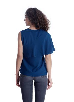 Blue plain georgette sleeveless-tops 2