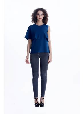 Blue plain georgette sleeveless-tops 3