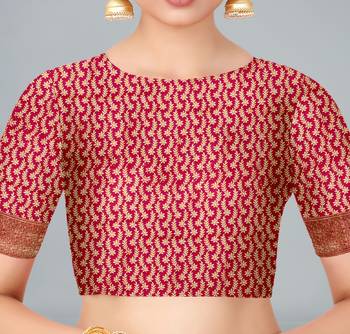 Pink woven banarasi silk saree with blouse 5