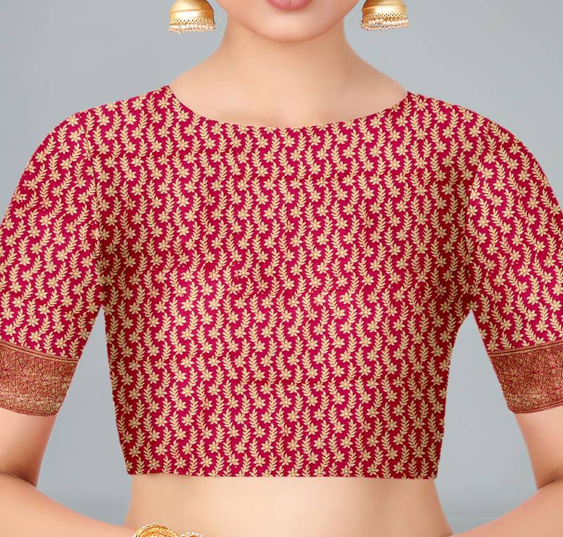 Pink woven banarasi silk saree with blouse