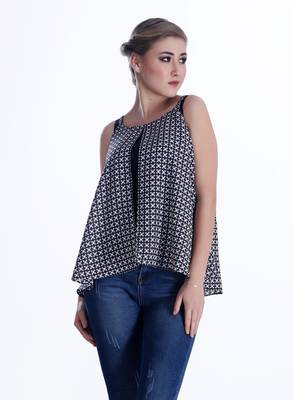 Black printed georgette sleeveless-tops 1