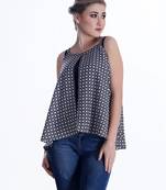 Black printed georgette sleeveless-tops