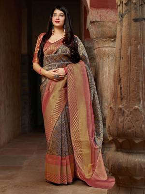 Blue woven banarasi saree with blouse 1