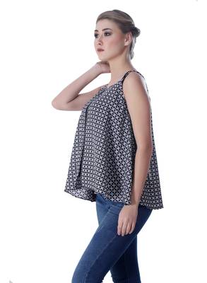 Black printed georgette sleeveless-tops 4