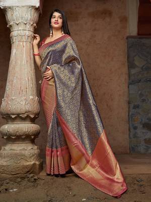 Blue woven banarasi saree with blouse 3