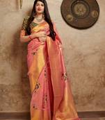 Peach woven banarasi saree with blouse