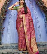Pink woven banarasi saree with blouse