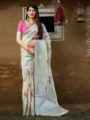 Off-white woven banarasi saree with blouse 1