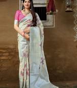 Off-white woven banarasi saree with blouse