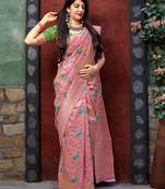 Pink woven banarasi saree with blouse