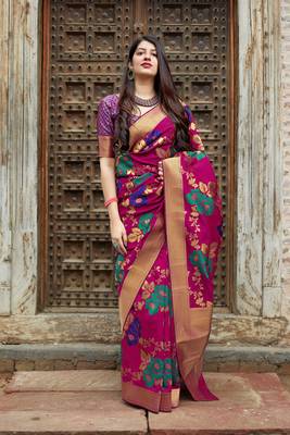 Pink woven banarasi saree with blouse 1