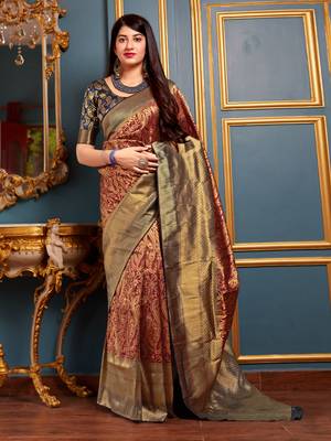 Maroon woven banarasi saree with blouse 1