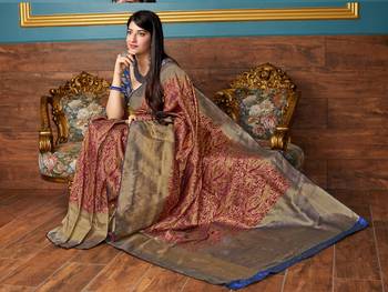 Maroon woven banarasi saree with blouse 4