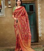 Red woven banarasi saree with blouse