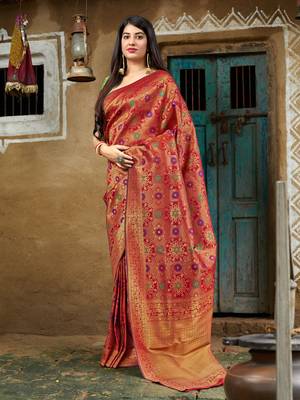 Red woven banarasi saree with blouse 2