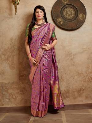 Purple woven banarasi saree with blouse 1