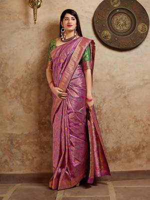 Purple woven banarasi saree with blouse 2