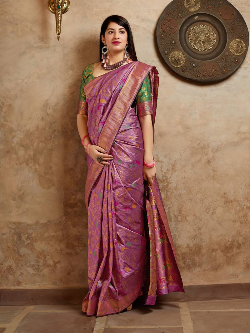 Purple woven banarasi saree with blouse