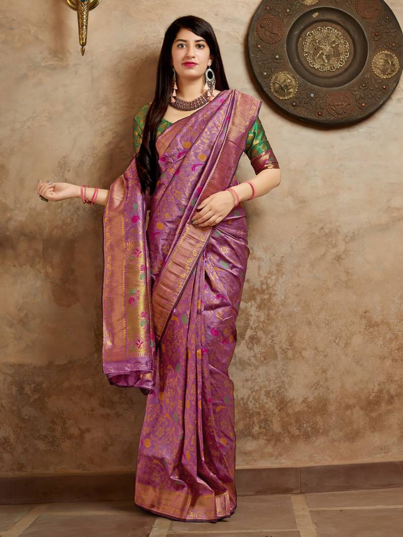 Purple woven banarasi saree with blouse