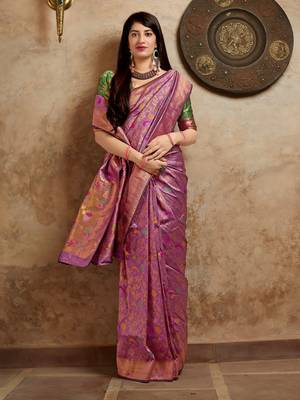 Purple woven banarasi saree with blouse 4