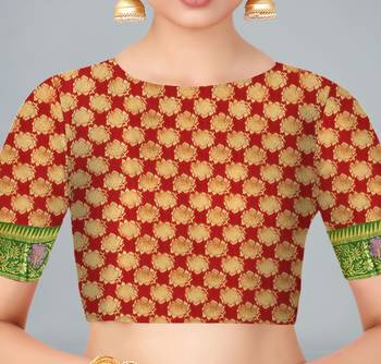Green woven banarasi saree with blouse 5