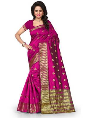 Magenta woven cotton silk saree with blouse 1