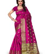 Magenta woven cotton silk saree with blouse