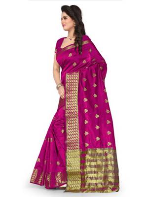 Magenta woven cotton silk saree with blouse 2