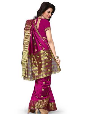 Magenta woven cotton silk saree with blouse 3