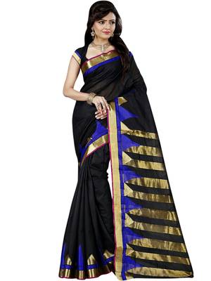 Black woven cotton silk saree with blouse 1