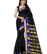 Black woven cotton silk saree with blouse