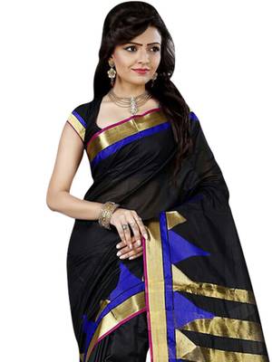 Black woven cotton silk saree with blouse 2