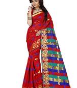 Red woven cotton silk saree with blouse