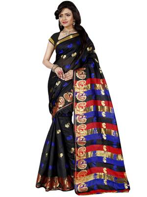 Black woven cotton silk saree with blouse 1