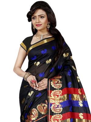 Black woven cotton silk saree with blouse 2