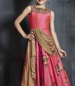 Pink printed fancy fabric kids-girl-gowns