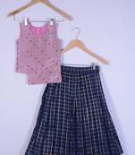 Girl Baby Pink Blouse And Blue Lahenga Set