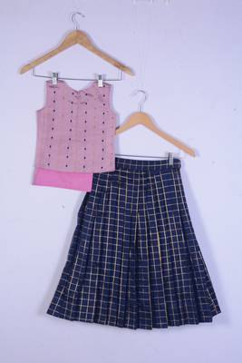 Girl Baby Pink Blouse And Blue Lahenga Set 2
