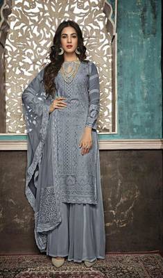 Dark-grey embroidered georgette salwar 1