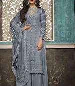Dark-grey embroidered georgette salwar