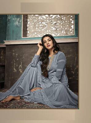 Dark-grey embroidered georgette salwar 2