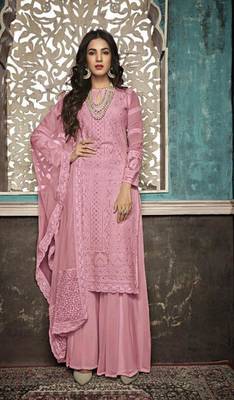 Dark-hot-pink embroidered georgette salwar 1